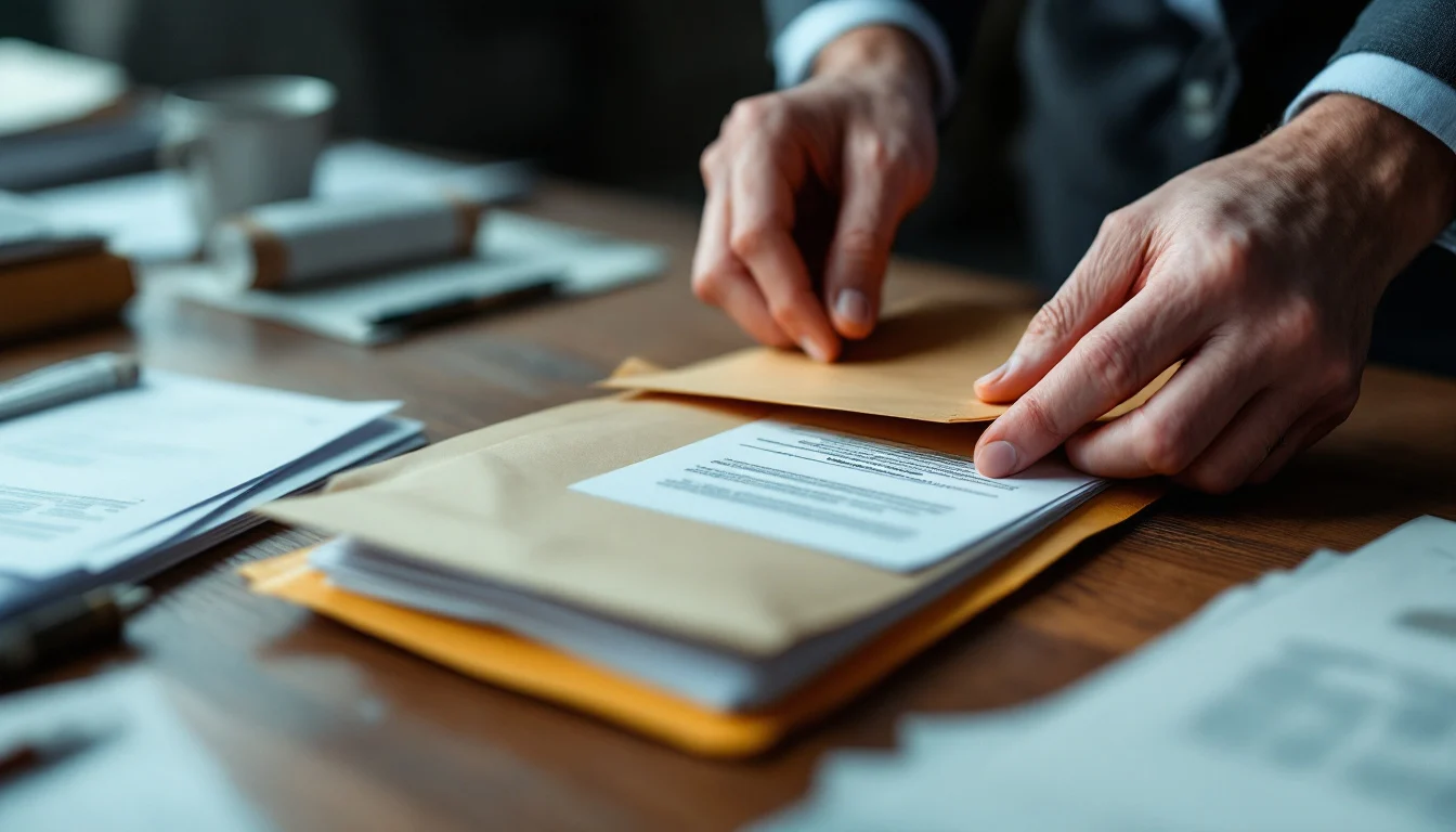 Hands sealing a manila envelope of documents