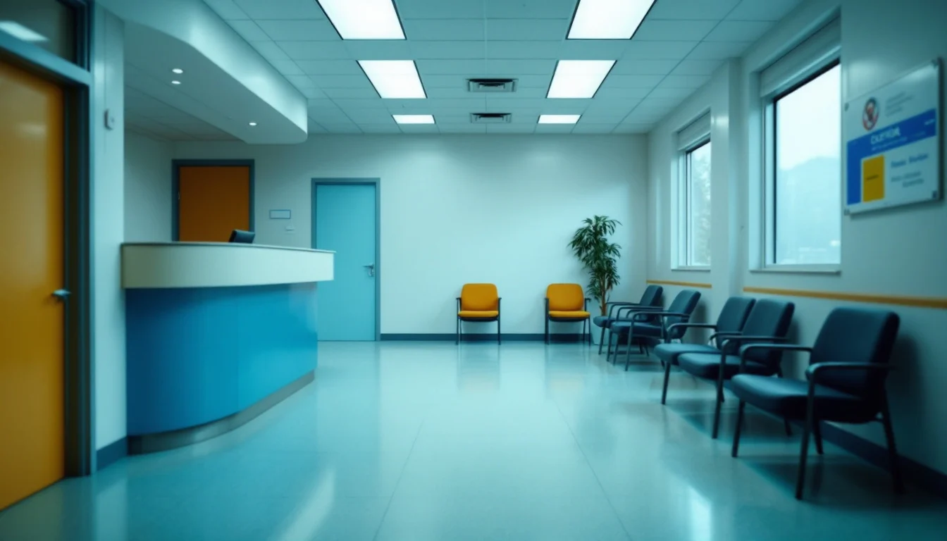 An empty medical clinic reception area